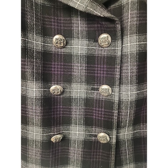 Helene Berman Womens Wool Blend Crop Coat Gray Tartan Plaid Double Breasted Sz S - Picture 2 of 8